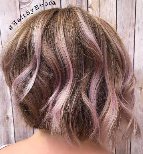 Light brown bob with lavender highlights