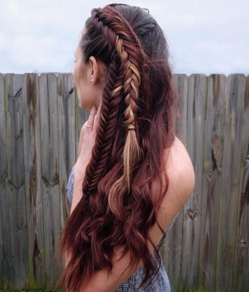 Long side fishtail braids