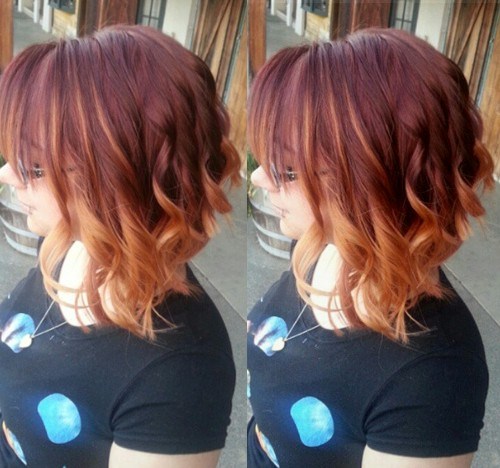 Marsala to strawberry blonde ombre