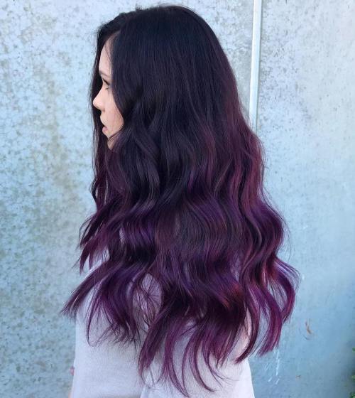 Black hair with purple balayage