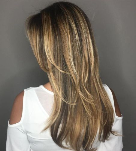 Brown hair with caramel and blonde highlights