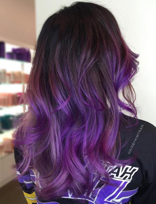 Brown hair with purple and pink balayage