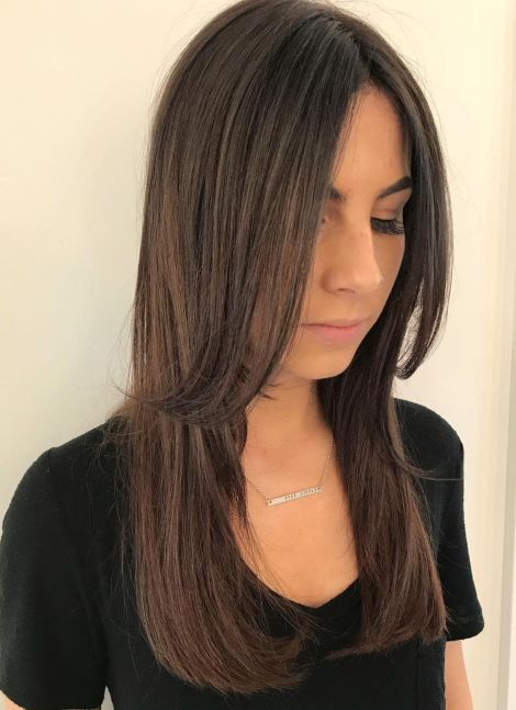 Centreparted layered cut for long hair
