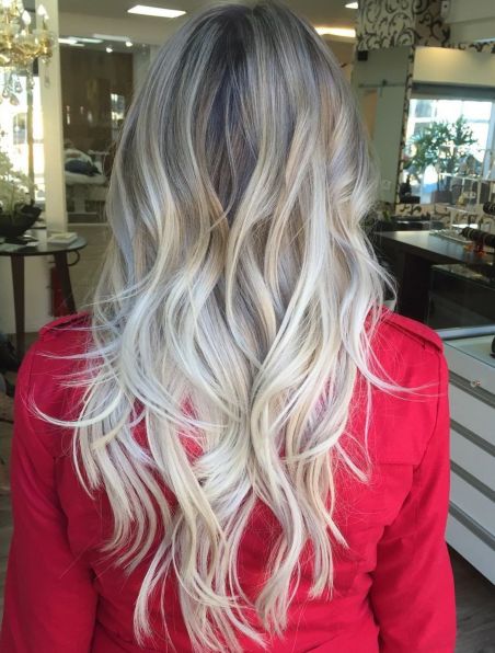 Long layered blonde balayage hair