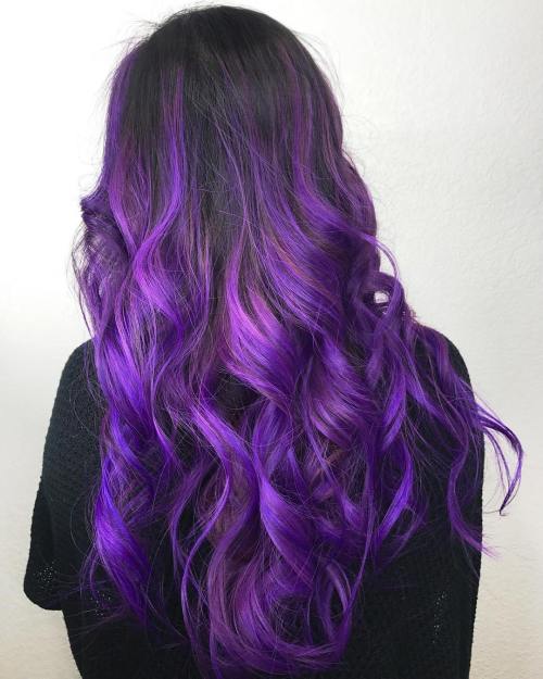 Long purple and blue balayage hair