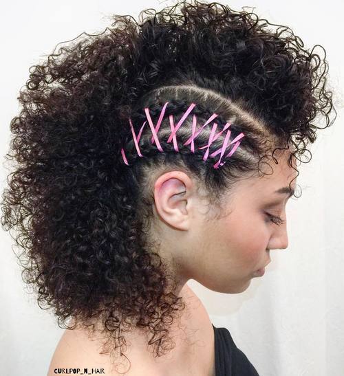 Curly mohawk with side braids