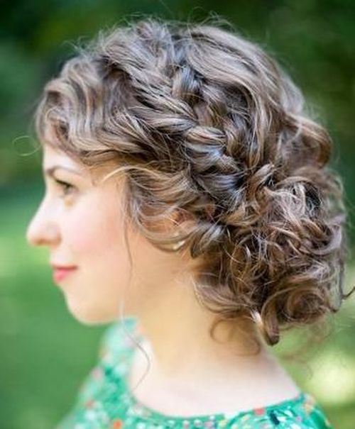 Medium Curly Updo Hairstyle with Braid and Messy