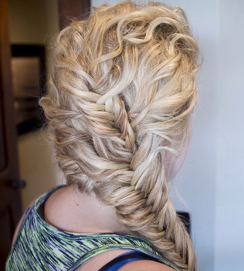 Side fishtail for curly hair