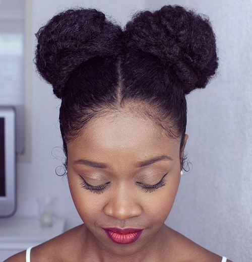 Two buns for natural hair