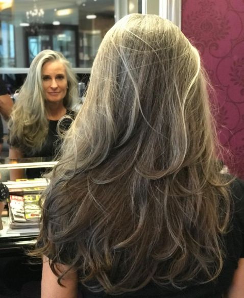 Long layered haircut for graying hair