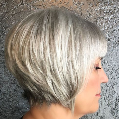 Short gray hair with white blonde balayage