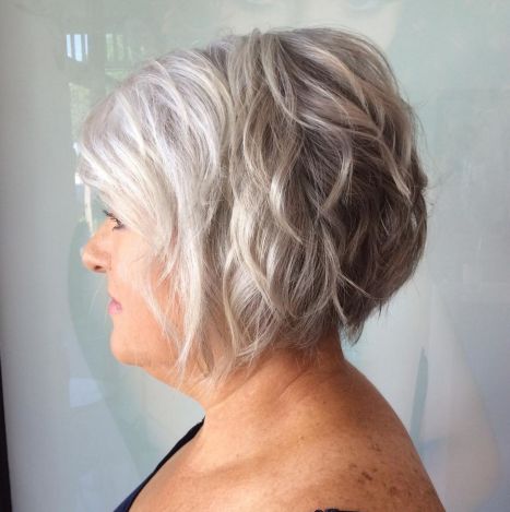 Short textured silver bob with waves