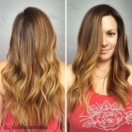 Side parted hair with subtle ombre