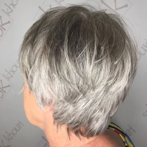 Tousled layered gray pixie