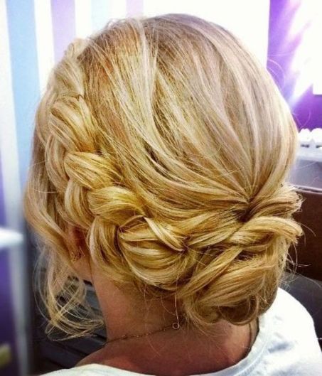 Messy updo for medium hair with a braid