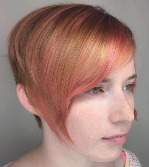 Strawberry blonde bob with pink highlights