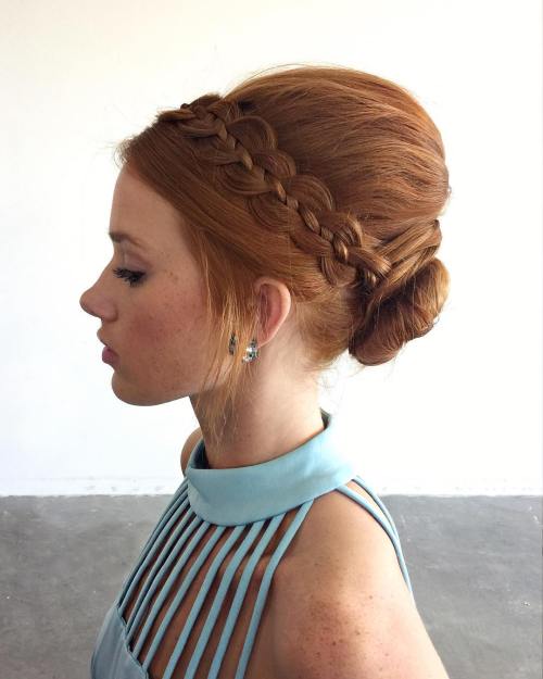 BEEHIVE UPDO WITH A FOUR STRAND BRAID