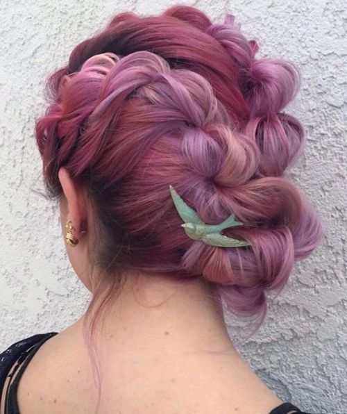BRAIDED UPDO FOR PASTEL PINK HAIR