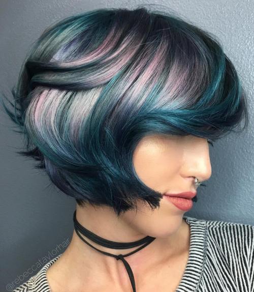 TEAL BOB WITH LAVENDER HIGHLIGHTS