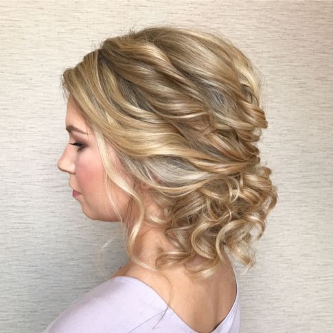 Blonde curly updo for prom