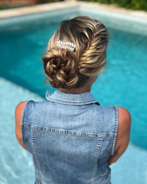 Fishtail updo with a hair clip