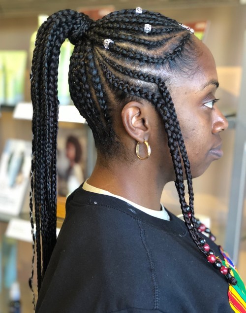 Fulani braids with crown ponytail