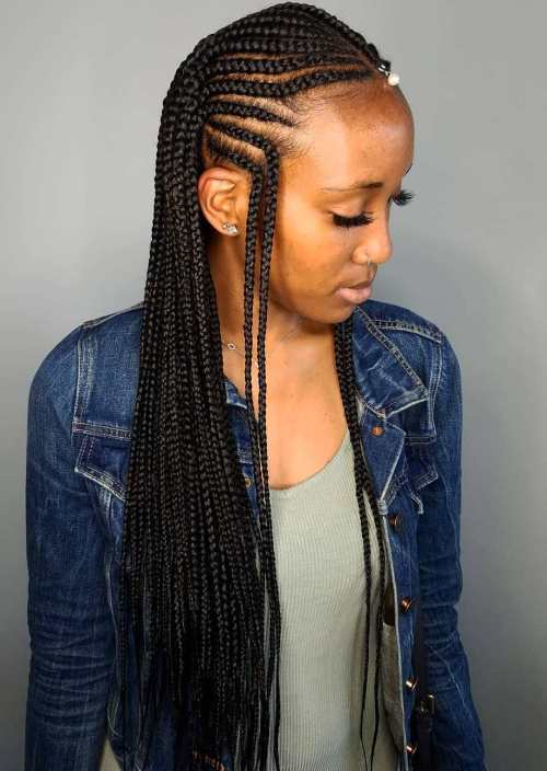 Fulani braids with double reverse temple braids