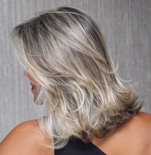 Medium layered blonde balayage hairstyle