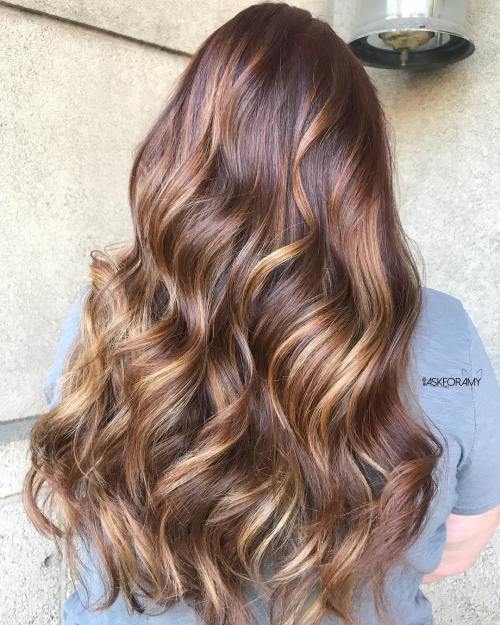 Reddish brown hair with golden brown highlights