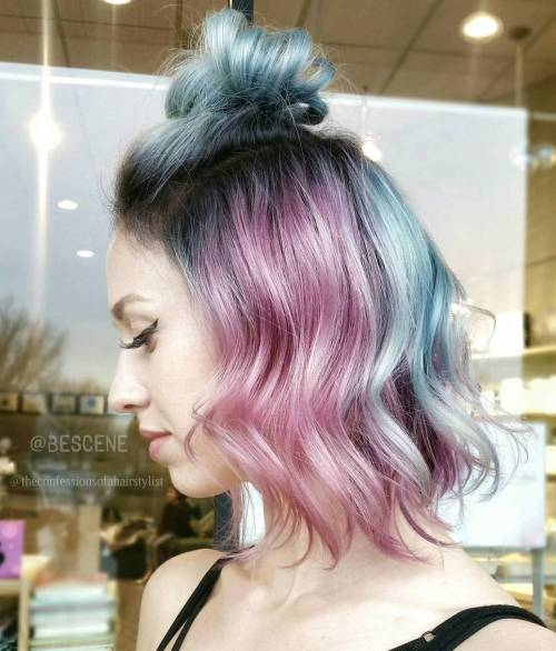 WASHED PASTEL BLUE AND PINK HAIR