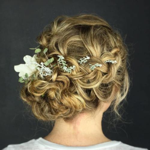 braid and side bun curly updo