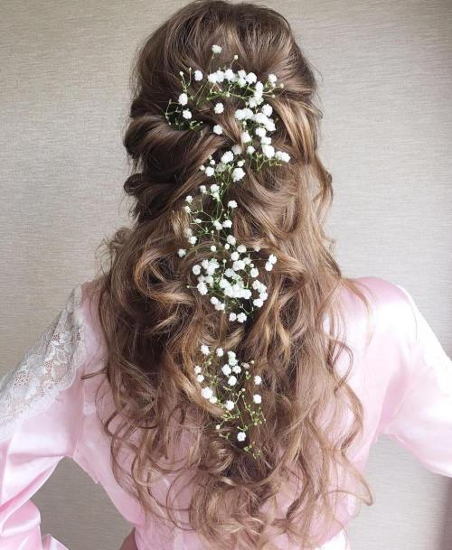 curly bridal half updo for long hair