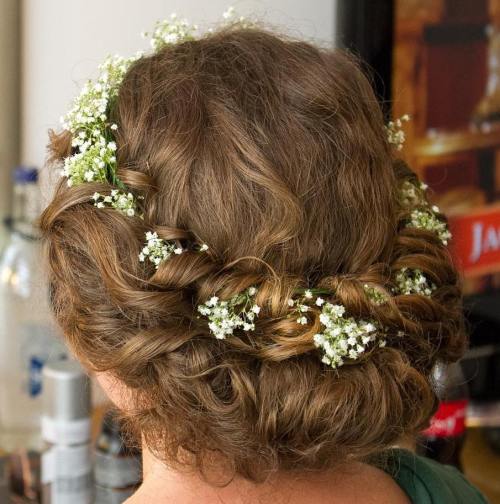 rolled updo with floral crown