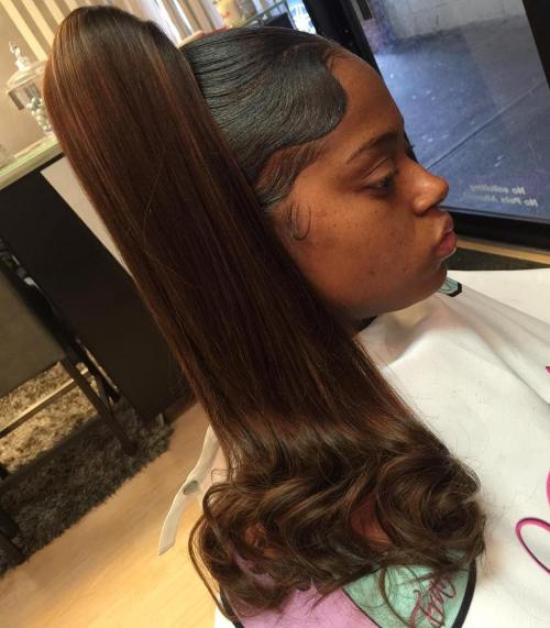 African American long sleek ponytail