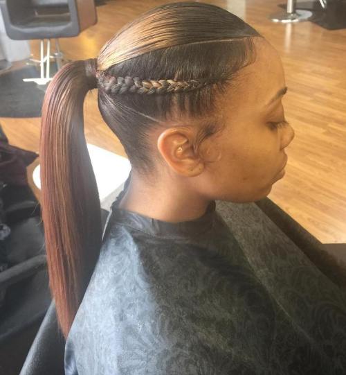 African American sleek ponytail with braids