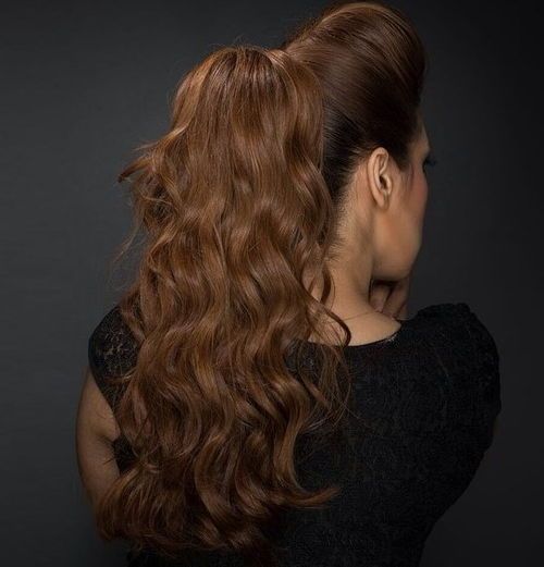 Long wavy ponytail with a bouffant