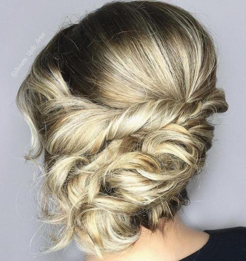 Messy twisted updo for medium hair