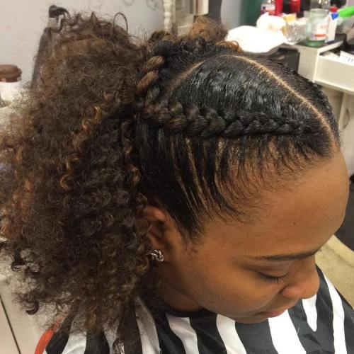 Natural ponytail with 2 braids
