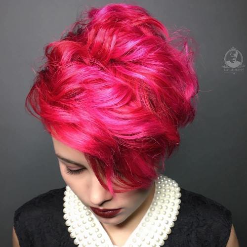 Short curly bright red hairstyle
