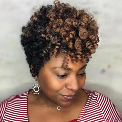 Short curly crocheted hairstyle