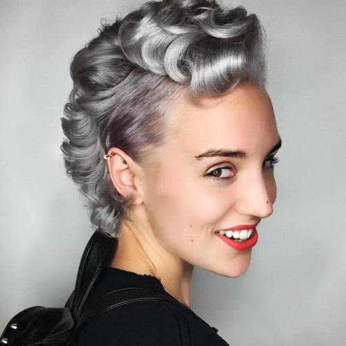 Short curly silver hairstyle