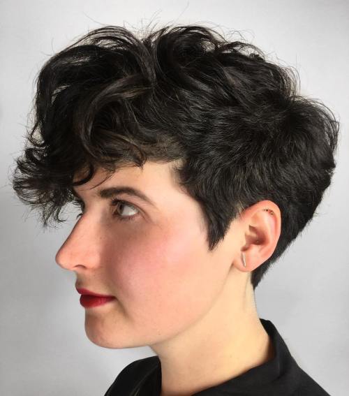 Short pixie with long curly bangs
