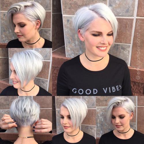 Short silver bob with stacked layers
