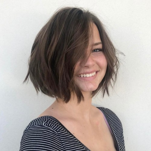 Tousled brunette bob hairstyle