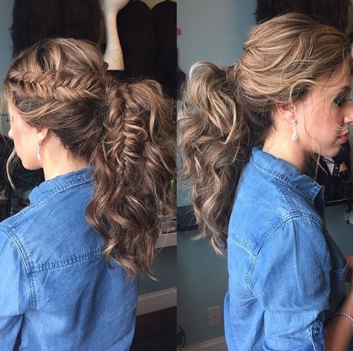 Wavy ponytail with a side fishtail