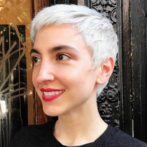 White blonde razored haircut with piecey layers