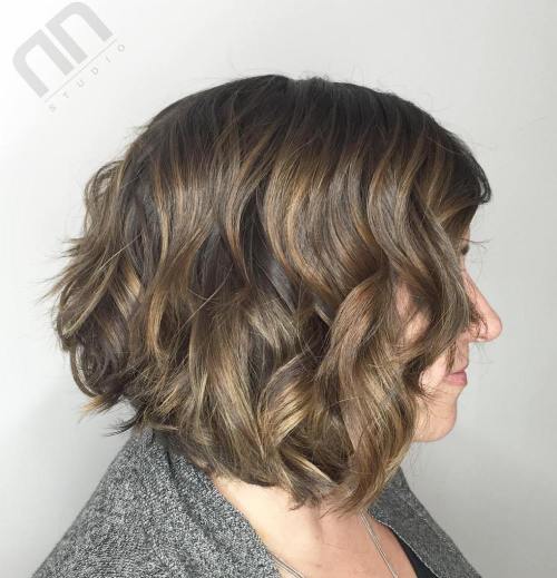 Ash brown bob with golden blonde highlights