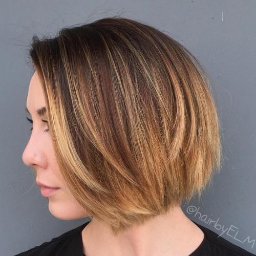 Brown bob with caramel ombre highlights