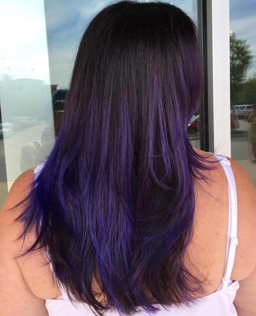 Blue and purple balayage for brunettes