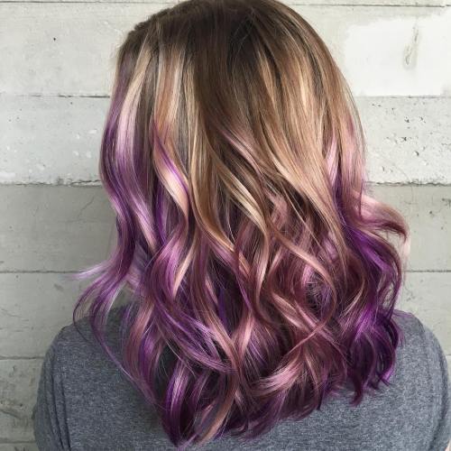 Chestnut hair with purple balayage